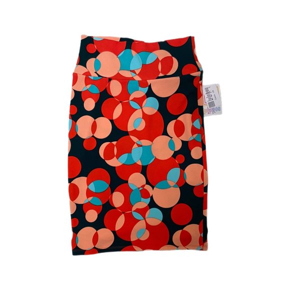Lula Roe Cassie Pencil Skirt with Orange and Blue Circles, XS, NWT - Picture 3 of 5